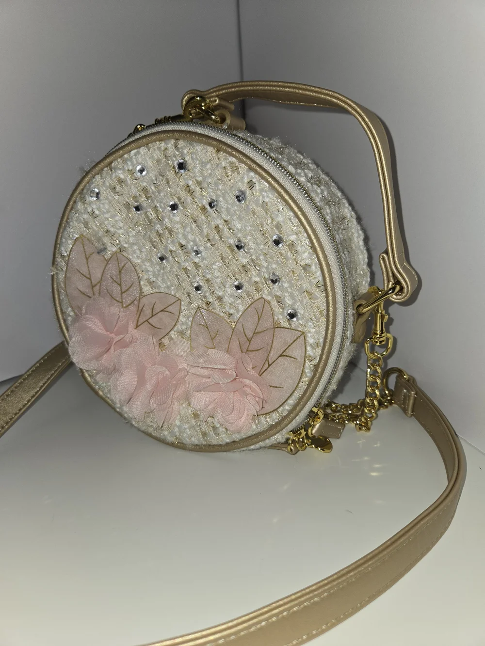 Disney Princess Cream Tweed Crossbody Bag with Pink Floral Appliqué
